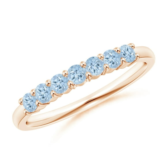 925 Silver Rose Plated 1.40 Ctw Round Aquamarine Eternity Women Wedding Ring