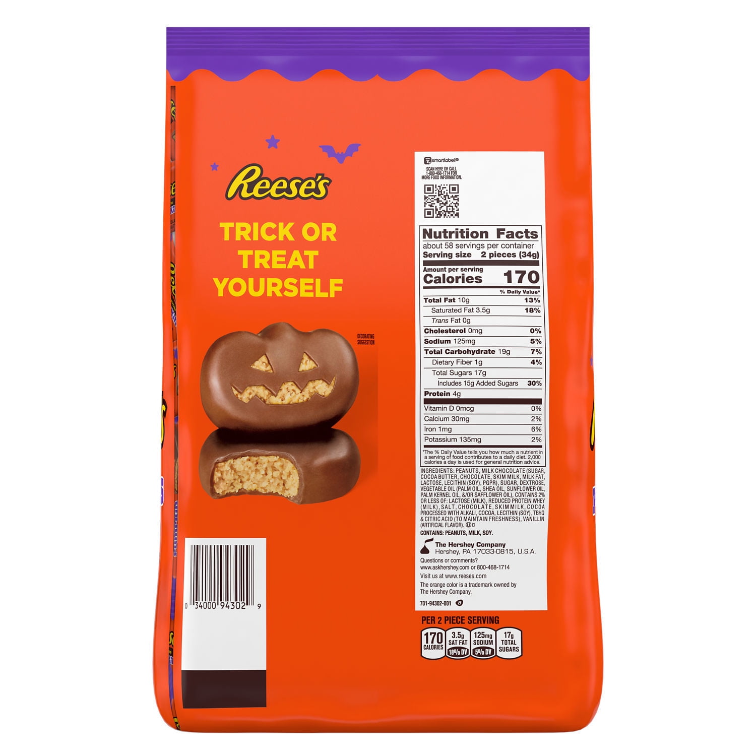 REESE'S Milk Chocolate Peanut Butter Snack Size Pumpkins, 9.6 oz bag