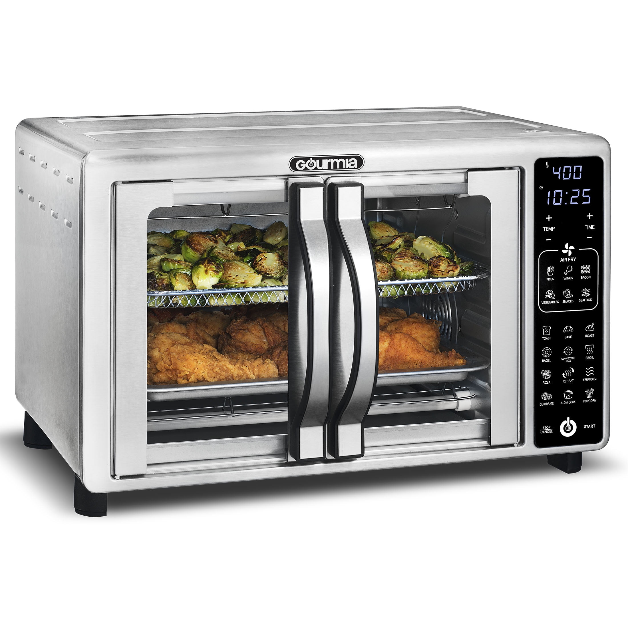 Gourmia Toaster Oven Air Fryer Combo 17 cooking presets 1700W french door  digital air fryer oven 24L capacity accessories, convection rack, baking  pan