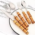 thumbnail image 3 of Vintage Silver 8pcs Dinner Spoon, Bamboo Handle Silverware Spoon Set, Wedding Cutlery Set For Home Kitchen Restaurant, Mirror Finish, 8.07-inch, 3 of 12