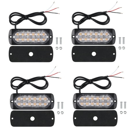 Cordless Led Grill Light - ESYNIC 12V 24V Amber Recovery Strobe 12 Cree LED Lights Orange Grill Breakdown Flashing 4pcs