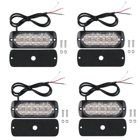 ESYNIC 12V 24V Amber Recovery Strobe 12 Cree LED Lights Orange Grill Breakdown Flashing 4pcs