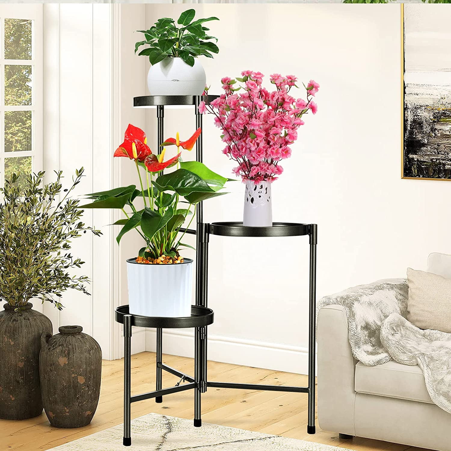 Gold Indoor Outdoor 27'' Tall Plant Stand 3 Tier Metal Plant Stand