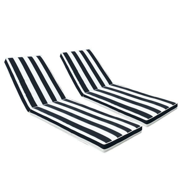 Only Choice 2 Pieces Set Outdoor Patio Chaise Lounge Chair Replacement Cushions Chair Pads,Black White Striped