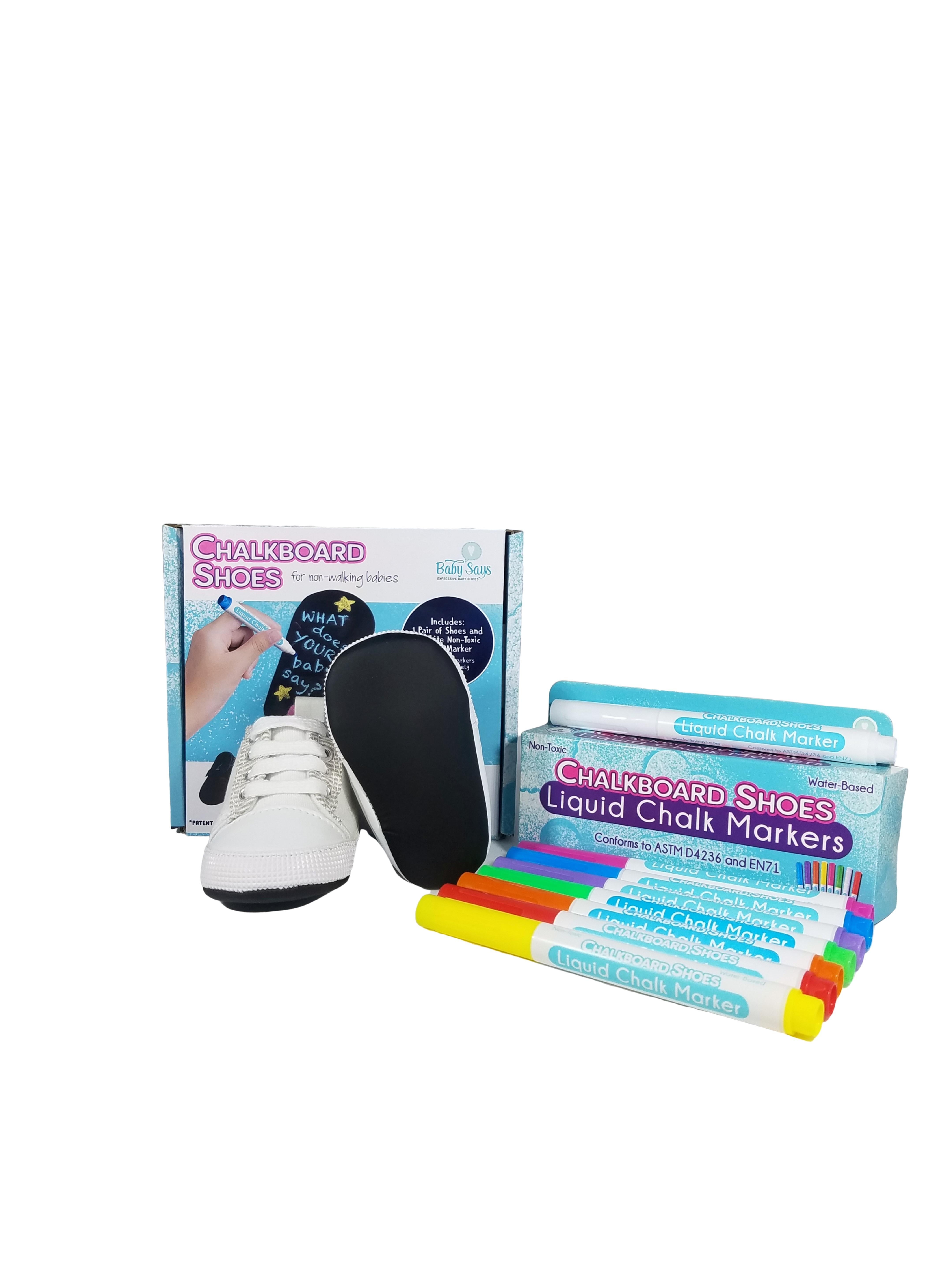 Baby Says Chalkboard Shoes for Infants - Unisex White Sneakers - 6-9 Months