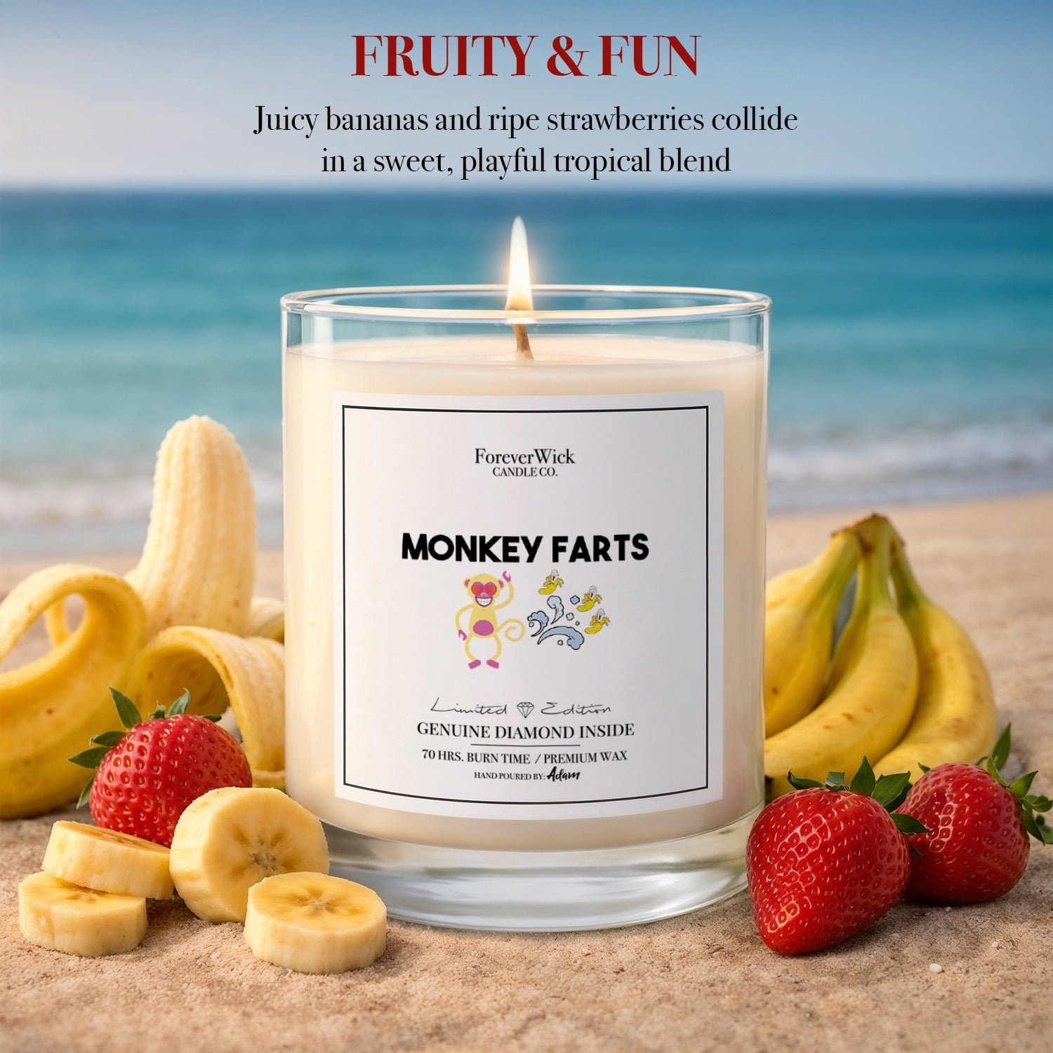 ForeverWick Diamond Candle 14oz Monkey Farts Soy Wax Candle With Diamond Inside - Funny, Humor, Kids, Funny Candle, Birthday Candle, Fruity Candle, Diamond