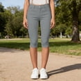 thumbnail image 6 of HongQid Capri Pants for Women High Waisted Skinny Split Hem Stretchy Capris Cropped Straight Leg with Pockets, 6 of 9