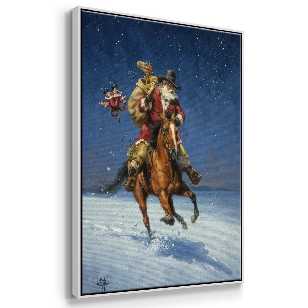 Midnight Rider - Framed Gallery Wrapped Holiday Canvas - 17 x 25 - White Frame