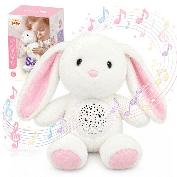 Sunforu Musical Plush Toy with Soothing Light & Sound, Soft Stuffed Animal for Newborn to Toddler 0-36 Months, Perfect Christmas & Birthday Gift for Boy Girl