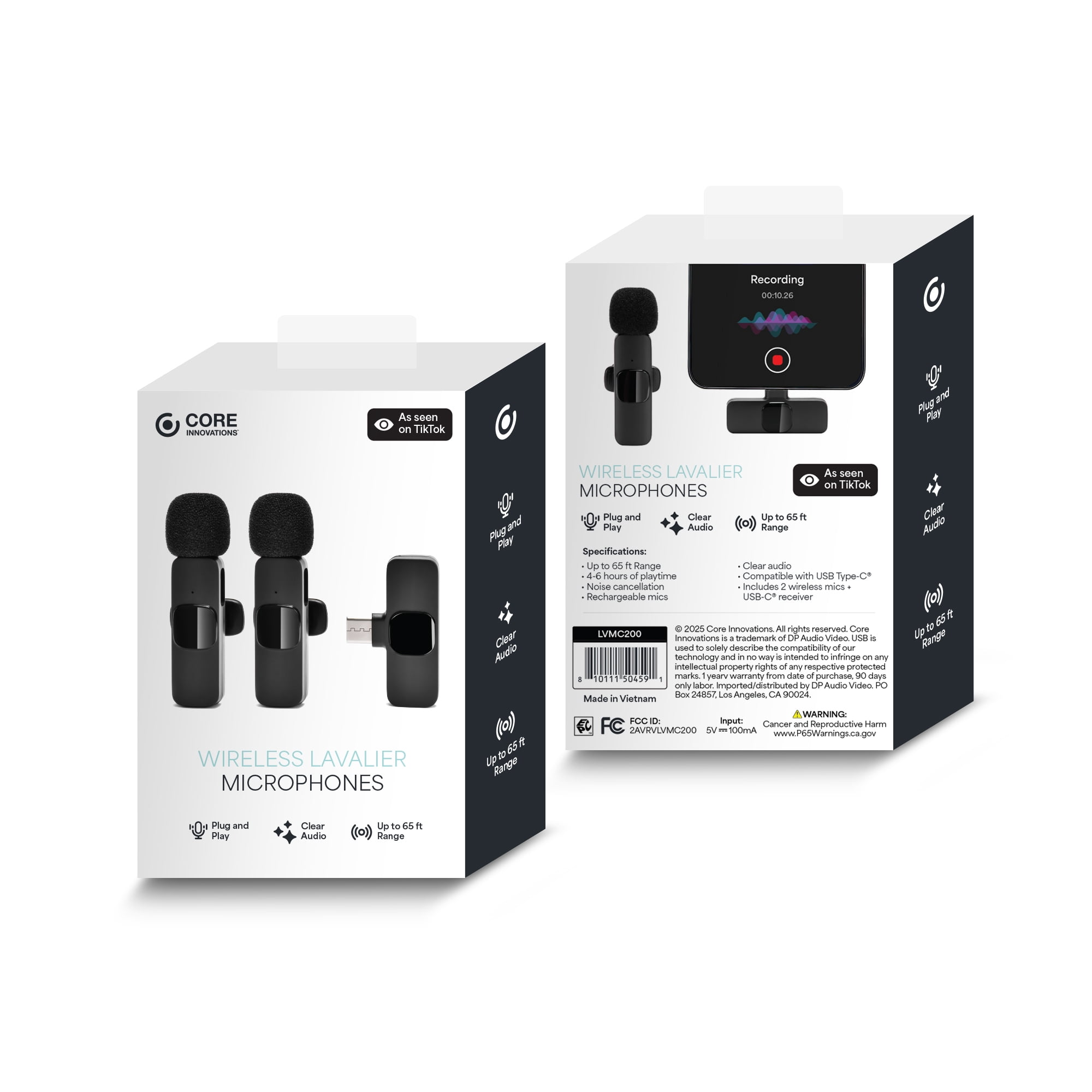 Core Innovations Wireless Lavalier Microphones - Plug & Play Wireless Mic, Noise Cancellation, Content Creation, Podcasts & More