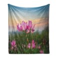 thumbnail image 1 of Lotus Soft Flannel Fleece Throw Blanket, Flower Blooming in Spring Meadow Natural Garden, Cozy Plush for Indoor and Outdoor Use, 60" x 80", Pale Pink Pale Blue, by Ambesonne, 1 of 6