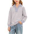 thumbnail image 2 of Lutiedan Striped Sweatshirt for Girls Fall Winter V Neck Pullover Tops Casual Long Sleeve Warm Sweatshirts Size 5-15,Gray, 2 of 6