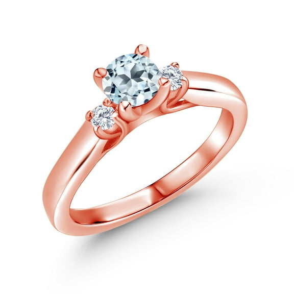 Gem Stone King 18K Rose Gold Plated Silver Sky Blue Topaz and White Lab Grown Diamond 3-Stone Engagement Ring for Women (0.83 Cttw, Gemstone November Birthstone, Size 7)