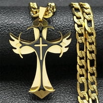 Multilayer Christian Cross Pendant Necklace for Men Hip Hop 14K Yellow Gold Crucifix Necklaces Male Jewelry Gifts