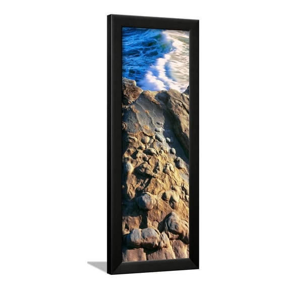 Elevated view of sandstone nodules and breaking wave, La Jolla, San Diego, California, USA, Framed Art Print Wall Art Sold by Art.Com