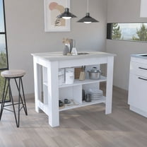 HQZX Kitchen Island Dozza, Three Shelves, 35.4" H x 27.5" L,White / Ibiza Marble Finish