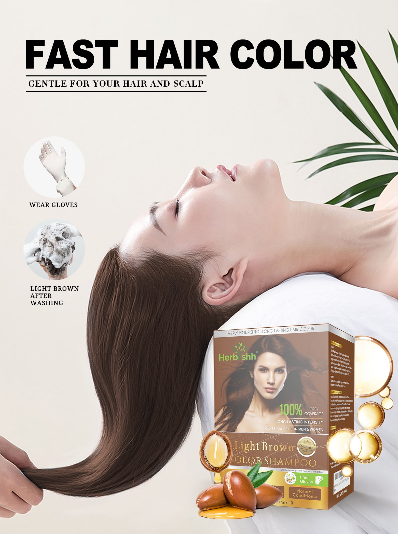(6 pack) Herbishh Hair Color Shampoo for Gray Hair, Men & Women, Travel Size, 10+1 Pack (Light Brown 30 ml)