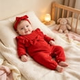 thumbnail image 5 of Ulanda Newborn Baby Girl Clothes Jumpsuit Ruffle Romper Bodysuit Pants Headband One-Piece Coming Home Hospital Outfits (Red, 3-6 Months), 5 of 9
