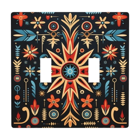2 Gang Double Toggle Wall Plate Light Switch Cover Wallplate - Southwest American art black