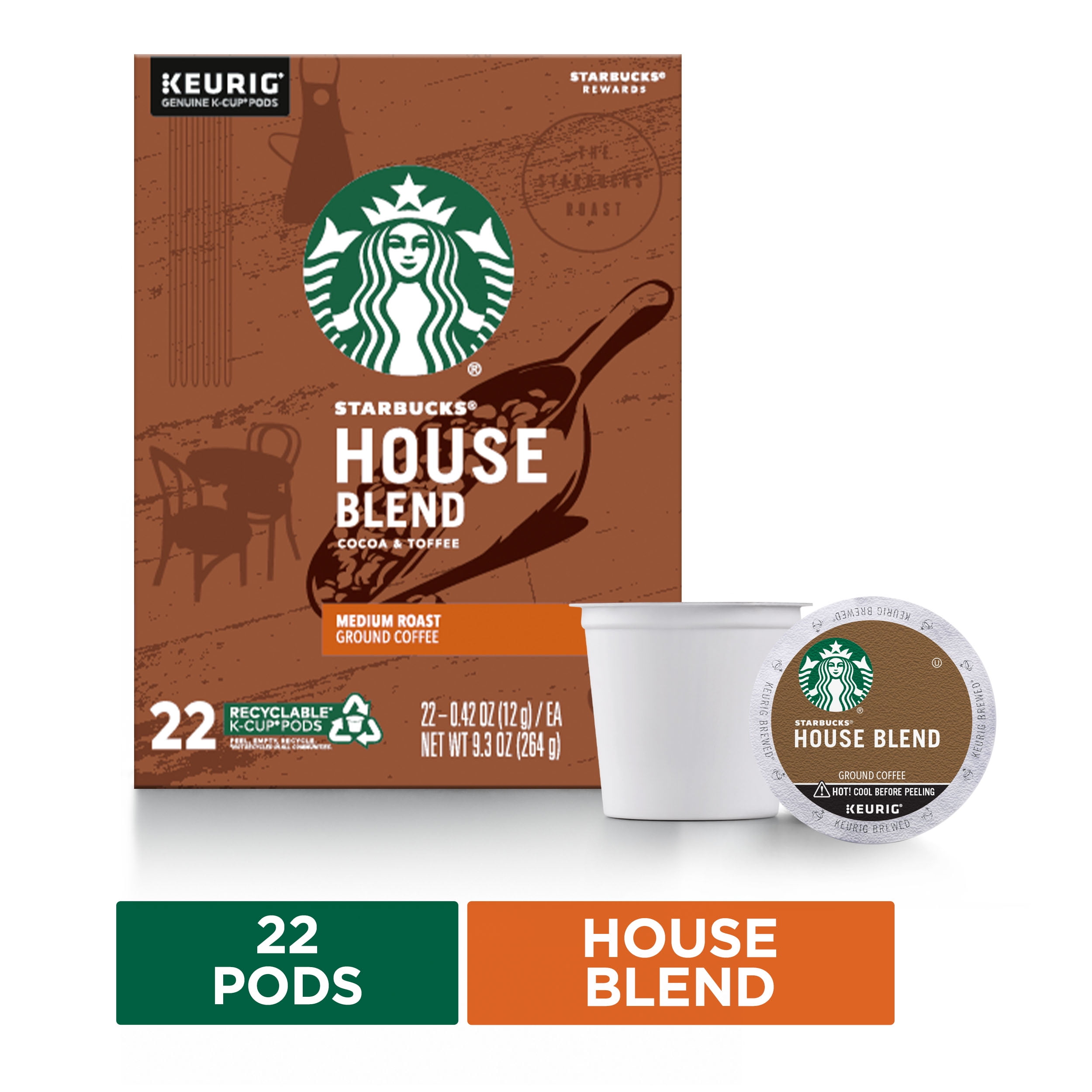 Starbucks House Blend Medium Roast, Keurig Coffee Pods, 22 Count Box