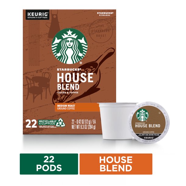 Starbucks House Blend Medium Roast, Keurig Coffee Pods, 22 Count Box