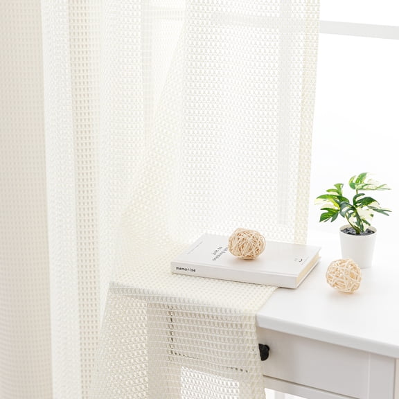 Sleep Zone 2 Panels Beige Lace Sheer Curtains, Modern Semi Sheer Curtains for Living Room Bedroom, Farmhouse (Beige, W52 x L63 Inch)
