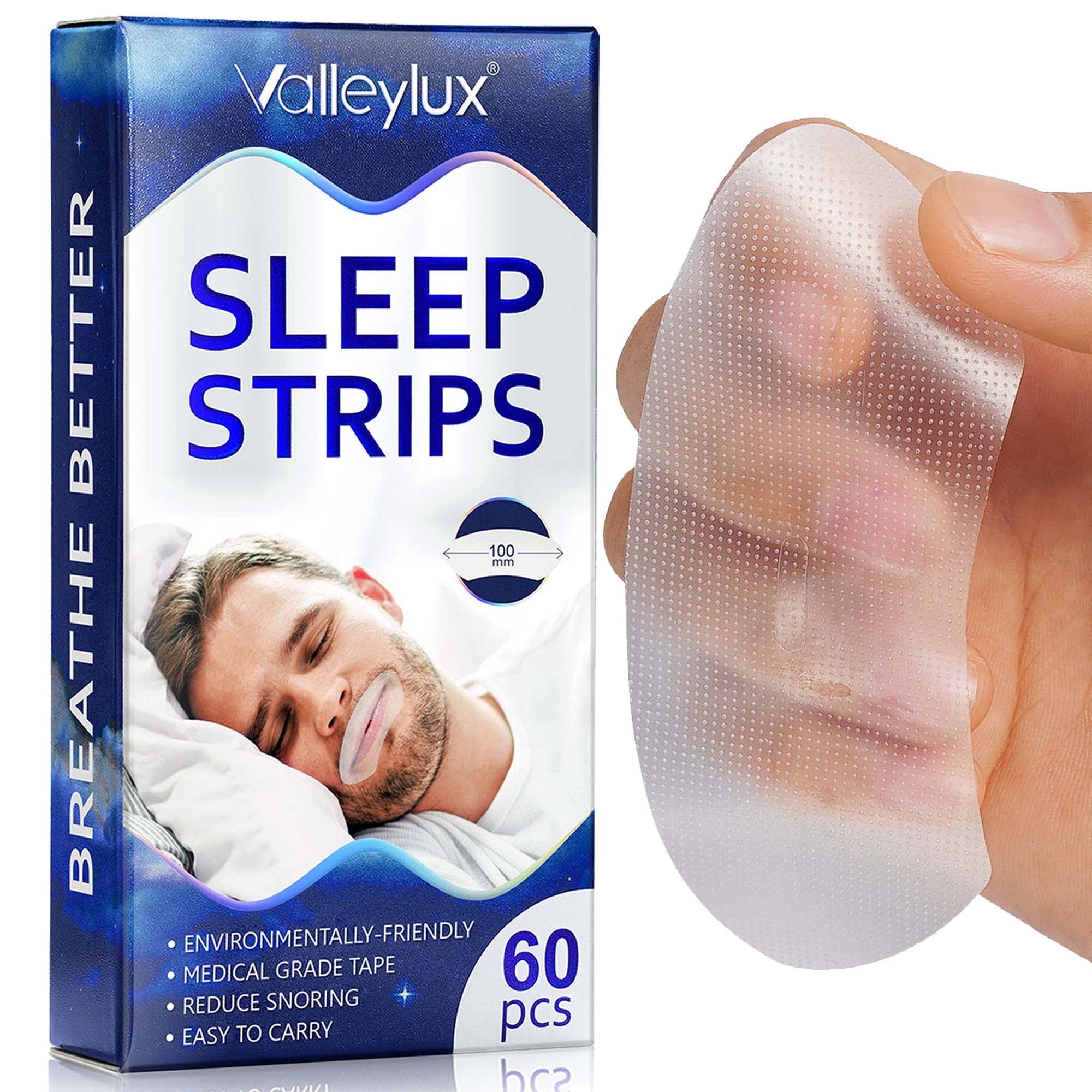 Valleylux Mouth Tape 60PCS Snore Strips 100mm Large Size Snore Stopper Sleep Strips Better Nose Breathing Relieve Mouth Dryness