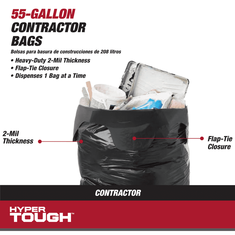 Hyper Tough 55-Gallon Flap Tie Contractor Bags, 2 MIL, 20 Bags 