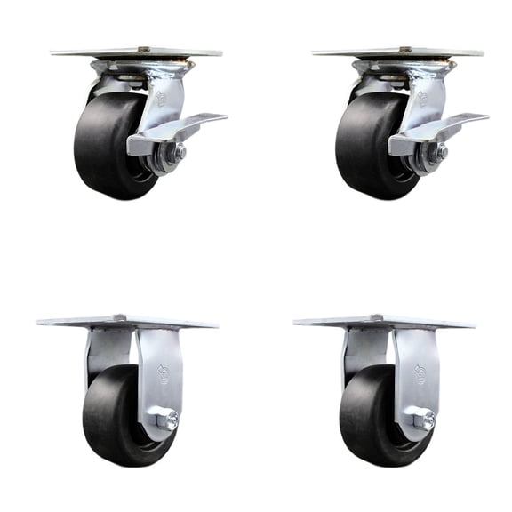 4 Inch Polyolefin Caster Set with Ball Bearing 2 Brakes and 2 Rigid SCC