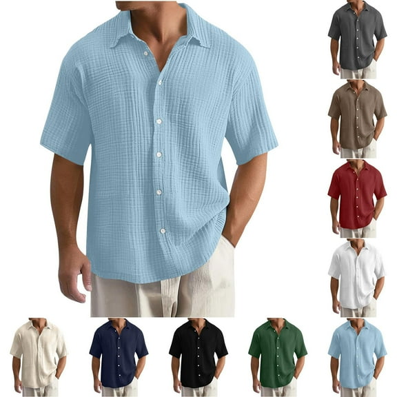AnuYalue Big and Tall Shirts for Men Button Down Beach Shirt Loose Fit Lapel T-Shirt Short Sleeve Vacation Tops