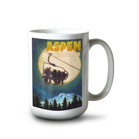 

15 fl oz Ceramic Mug Aspen Colorado Ski Lift and Full Moon Dishwasher & Microwave Safe