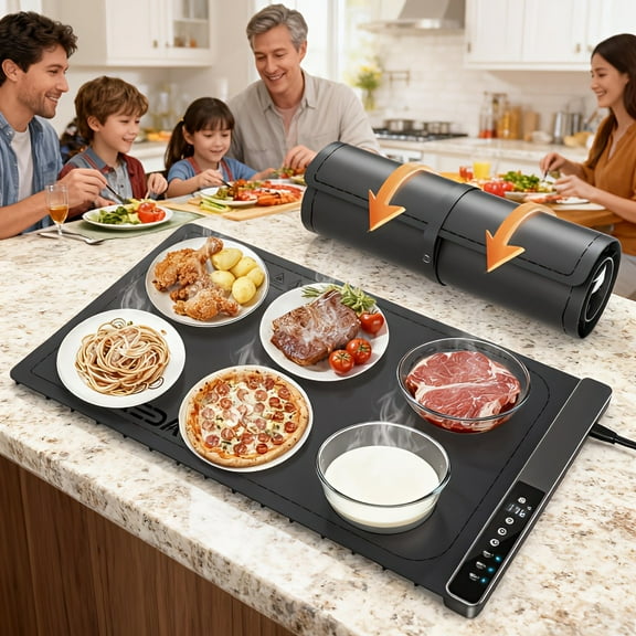 1pc Grey Large Roll Silicone Food Warming Mat - 3-Zone Independent Temperature Control, Adjustable Food Heater, Portable Buffet Heating Tray for Parties, Home Kitchen & Catering