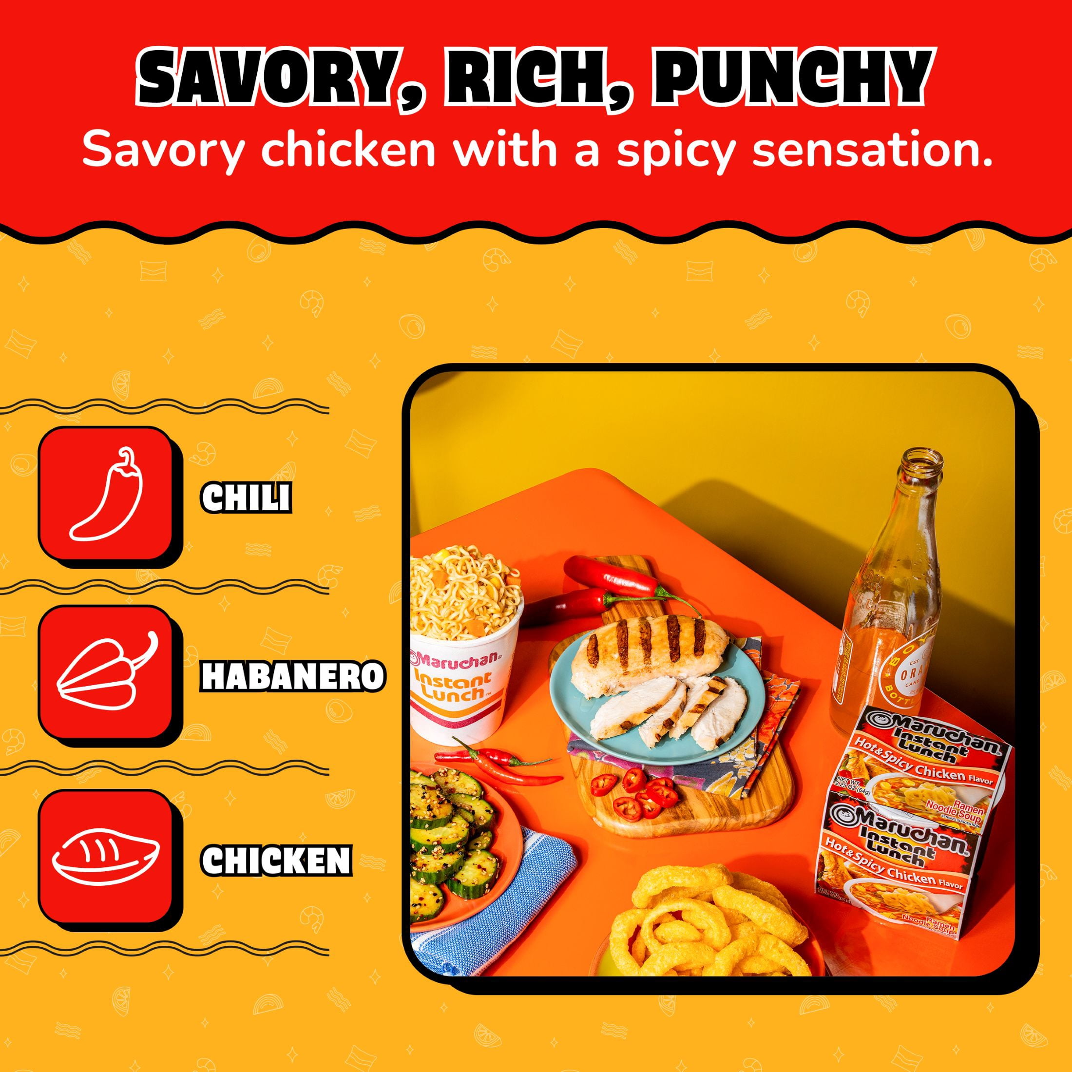 Maruchan Instant Lunch Ramen Noodles, Hot & Spicy Chicken Flavor, 2.25 oz Cup