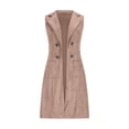 thumbnail image 4 of successthop Suede Vest Women Solid Clothes Open Front Long Lapel Winter Sleeveless Outerwear with Pockets Vintage Coat, 4 of 9