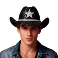thumbnail image 1 of Cowboy Hat for Men Classic Five Point Star Denim Style Stadium Party Stage Attire Casual Wear Accessory, 1 of 5