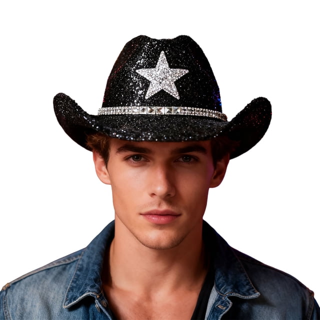 Cowboy Hat for Men Classic Five Point Star Denim Style Stadium Party Stage Attire Casual Wear Accessory