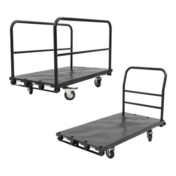 KOJEM 42x24 inch Steel Truck Cart Flat Dolly Cart Flatbed with 2200 lbs Capacity Platform Truck Heavy Duty Lumber Drywall Dolly 4 Swivel Casters Board with w/1 Front & 2 Side Handrails Black