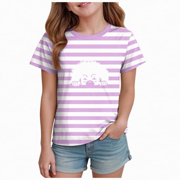 Gubotare Girl Shirt Girls' Tees Short Sleeve T-Shirt Casual Graphic Summer Crewneck Tops Size 6-7 (Purple,6-7 Years)