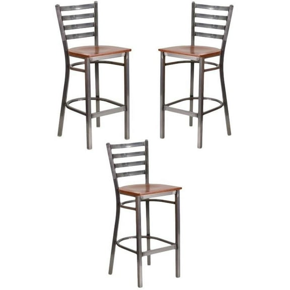 Home Square 29" Ladder Back Restaurant Bar Stool in Cherry - Set of 3