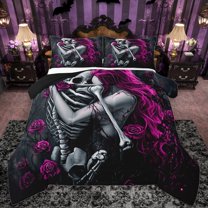 Castle Fairy 3-Piece Full Size Comforter Set - Skeleton Lover Couple Gothic Print