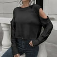 thumbnail image 6 of Womens 2 Piece Outfits Sweater Sets Casual Round Neck Solid Color Hollow Out Long Sleeve Shirt Knitted Sweater Tops Sets Black L, 6 of 7
