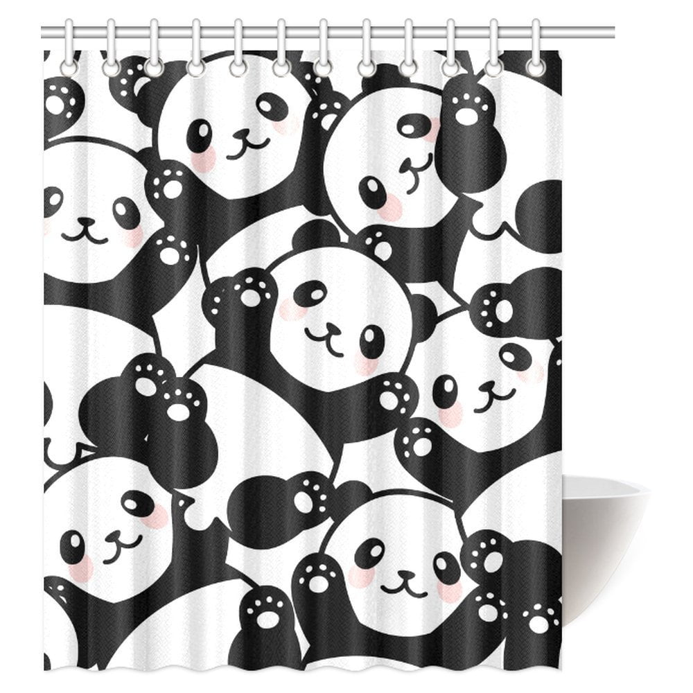 Cute Cartoon Panda Girl For Baby Kid Bathroom Fabric Shower Curtain Set 71Inches 