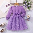thumbnail image 2 of MEZZALL Dresses Girls Long Sleeve Dress With 3D Floral Pearl Elegant Solid Color Party Dress For Toddler Kids Cozy Child Crew Neck Solid Color Sundress, 2 of 9