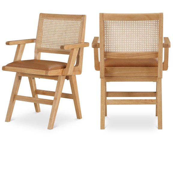 Meridian Furniture Abby Cognac Vegan Leather Dining Arm Chair (Set of 2)