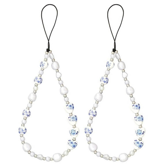 2 Pcs Beaded Phone Charm Cute Fixed Beads Pearl Wristlet Chain Camera Wrist Strap CarKey Lanyard.