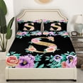 thumbnail image 3 of Erosebridal Initial Letter S Sheet Set King, Floral Flower King Sheet Sets, Monogrammed Bedding Sets King Size, Ultra Soft Bedroom Decoration, 4pcs, 3 of 7