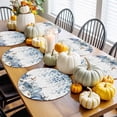 thumbnail image 3 of Fall Round Placemats Set of 4 Blue Eucalyptus Leaves Place Mats Thanksgiving Woven Placemat Autumn White Pumpkin Circle Braided Table Mat for Kitchen Dining Table Autumn Party Home Decor 15 Inch, 3 of 9