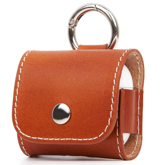 Premium Leather Case for Apple Airpods 3Rd (2019) Genuine Leather with Button Lock and Metal Buckle Cute Mini Purse Style - Purse 3rd Brown