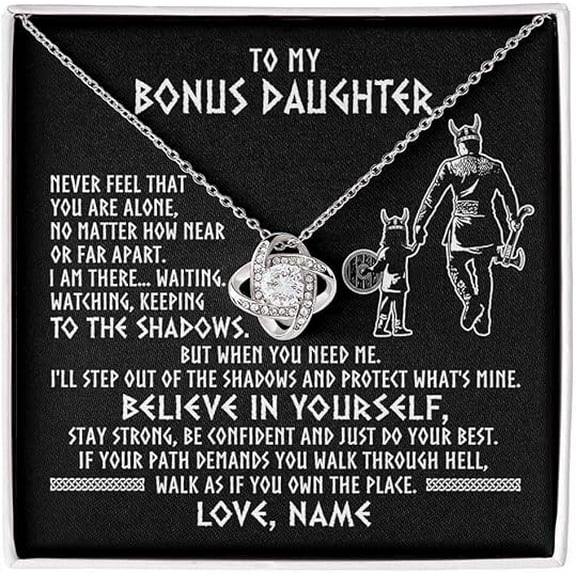 Necklace for Bonus Daughter from Bonus Dad, Birthday Gift for Step Daughter from Step Dad, Love Knot Necklace from Step Father, Neckace for Unbiological Daughter with Message Card and Gift Box