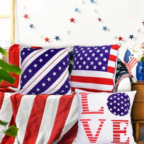 4Th of July Home Decor, Decorative Throw Pillow, Cushion Pillow, Red White Blue Stripes, Stars Pattern, 4Th of July Decorations Indoor, Living Room Decor, 1 Pc
